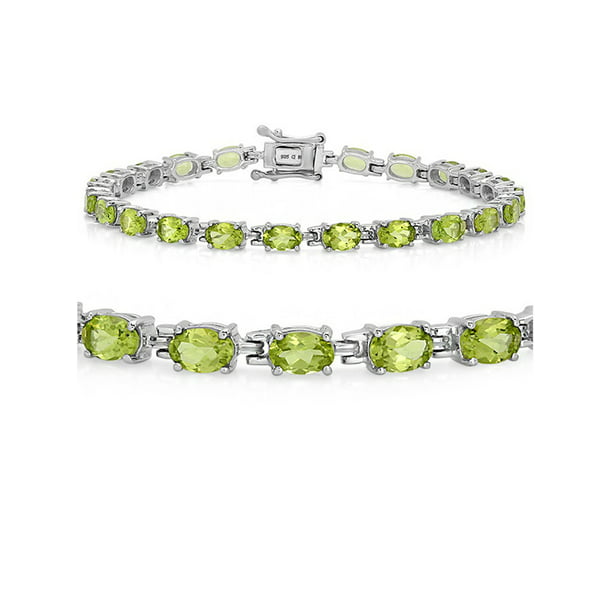 Solid .925 Sterling Silver Rhodium-plated Diamond & Peridot Bracelet 7 inches 